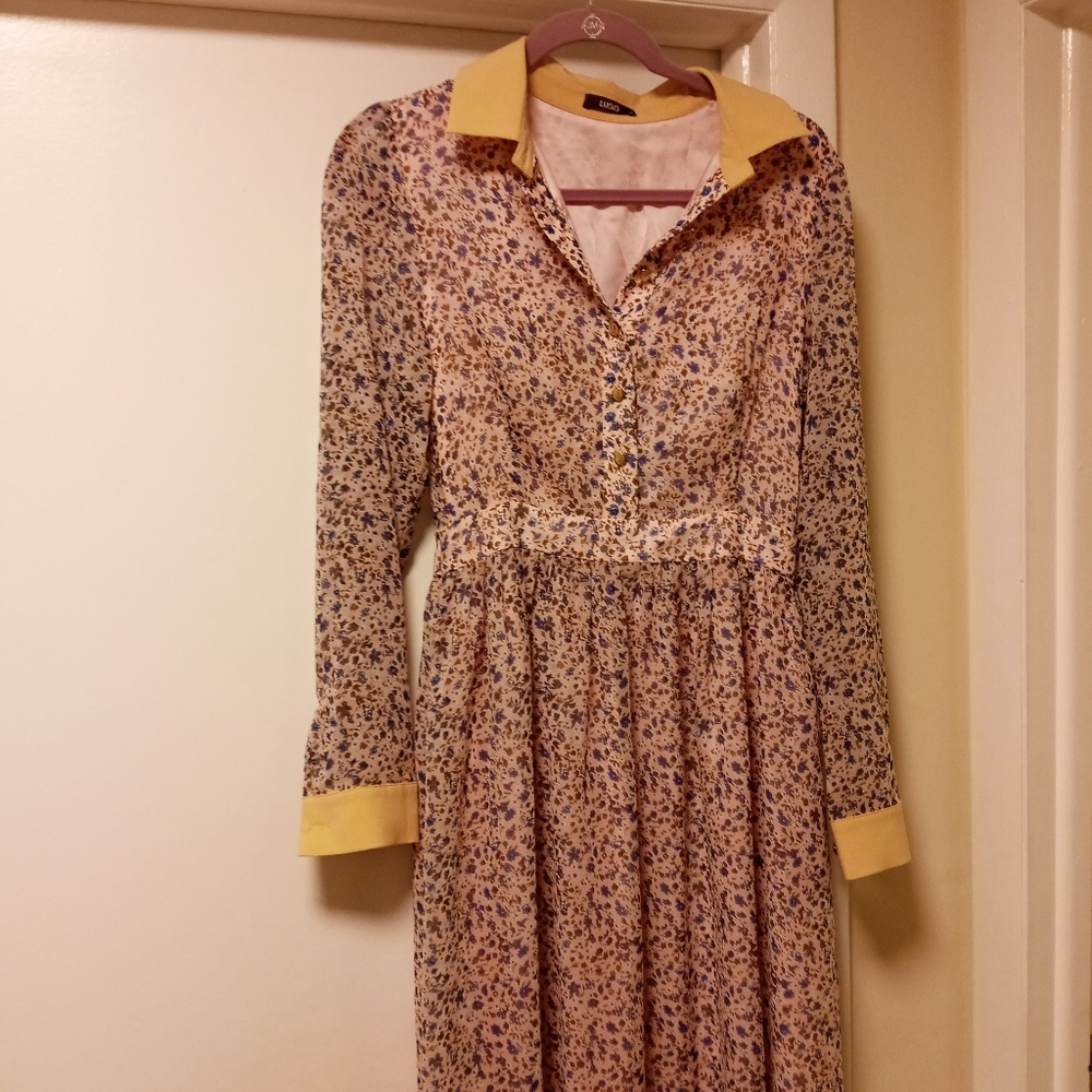Lucio Women's Dress Floral Long Sleeve button to waist shirt dress sz M - Picture 6 of 12